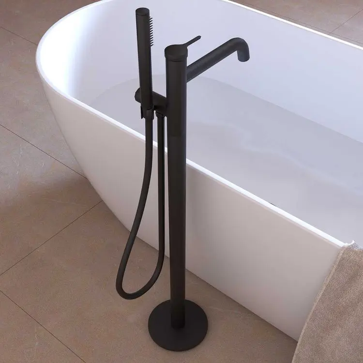 Miscelatore Monocomando A Pavimento Per Vasca Indipendente - Mirtak - Nero Opaco - Linea Era - immagine 2