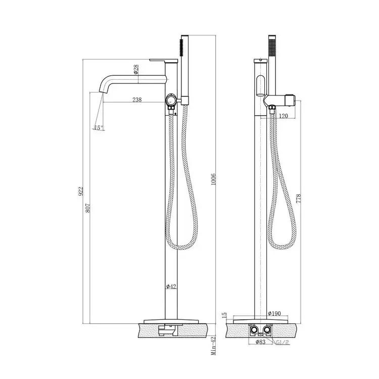 Miscelatore Monocomando A Pavimento Per Vasca Indipendente - Mirtak - Cromato - Linea Era - immagine 3