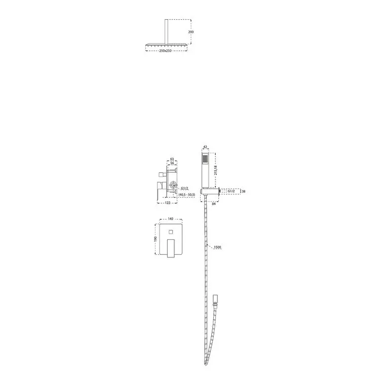 Set Doccia Ad Incasso Con Braccio A Soffitto (SET 1) - Mirtak - Cromato - Linea Vega - immagine 3
