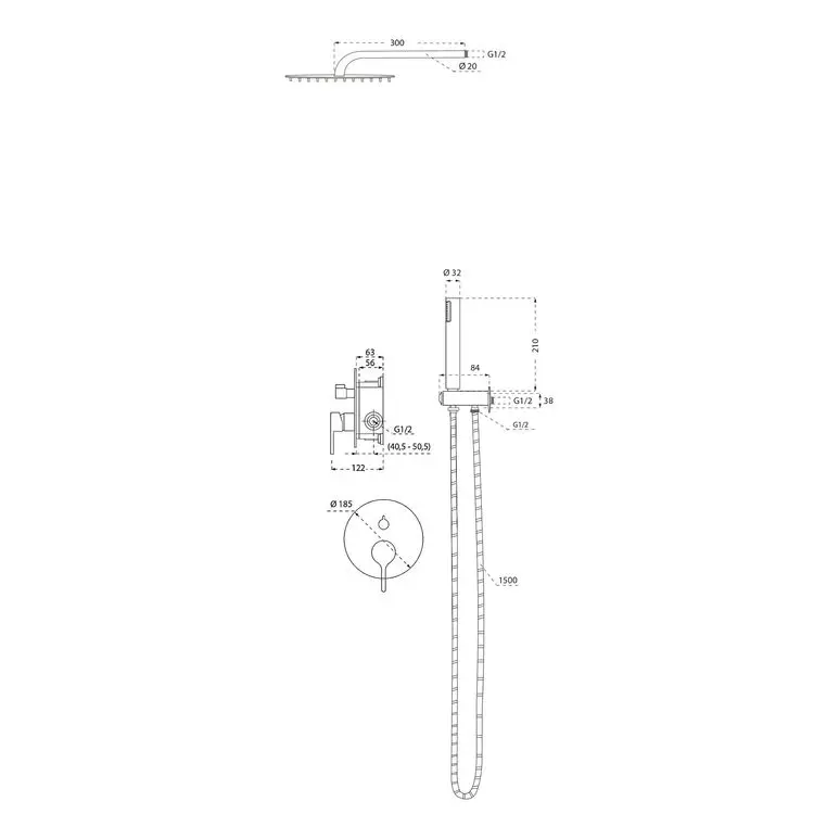 Set Doccia Ad Incasso Con Braccio A Parete (Set 2)- Mirtak - Cromato - Linea Era - immagine 3