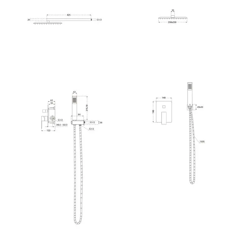 Set Doccia Ad Incasso Con Braccio A Parete (SET 2) - Mirtak - Nero Opaco - Linea Vega - immagine 3