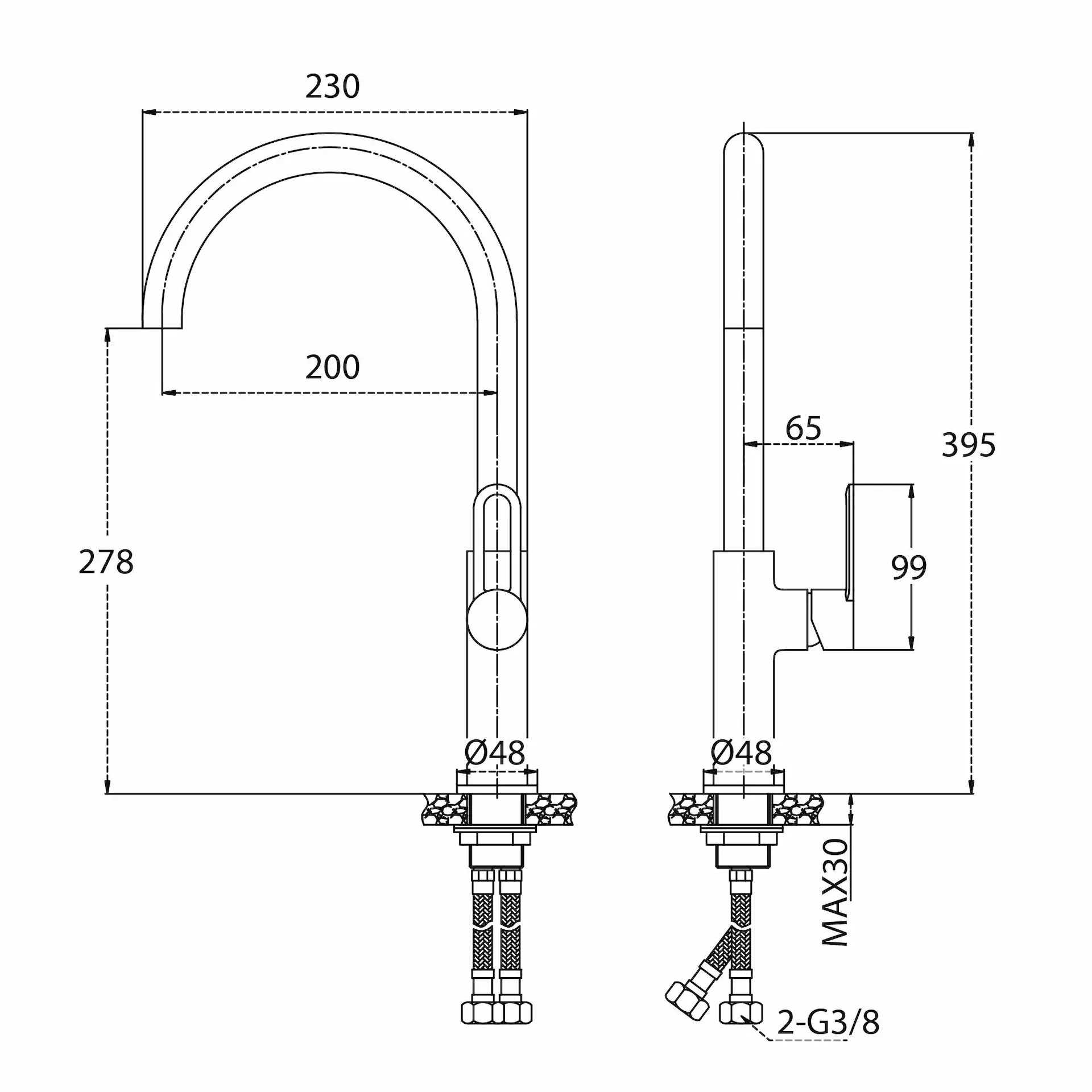 Miscelatore Lavabo Monocomando Per Cucina - Mirtak - Nero Opaco - Linea Maia - immagine 2