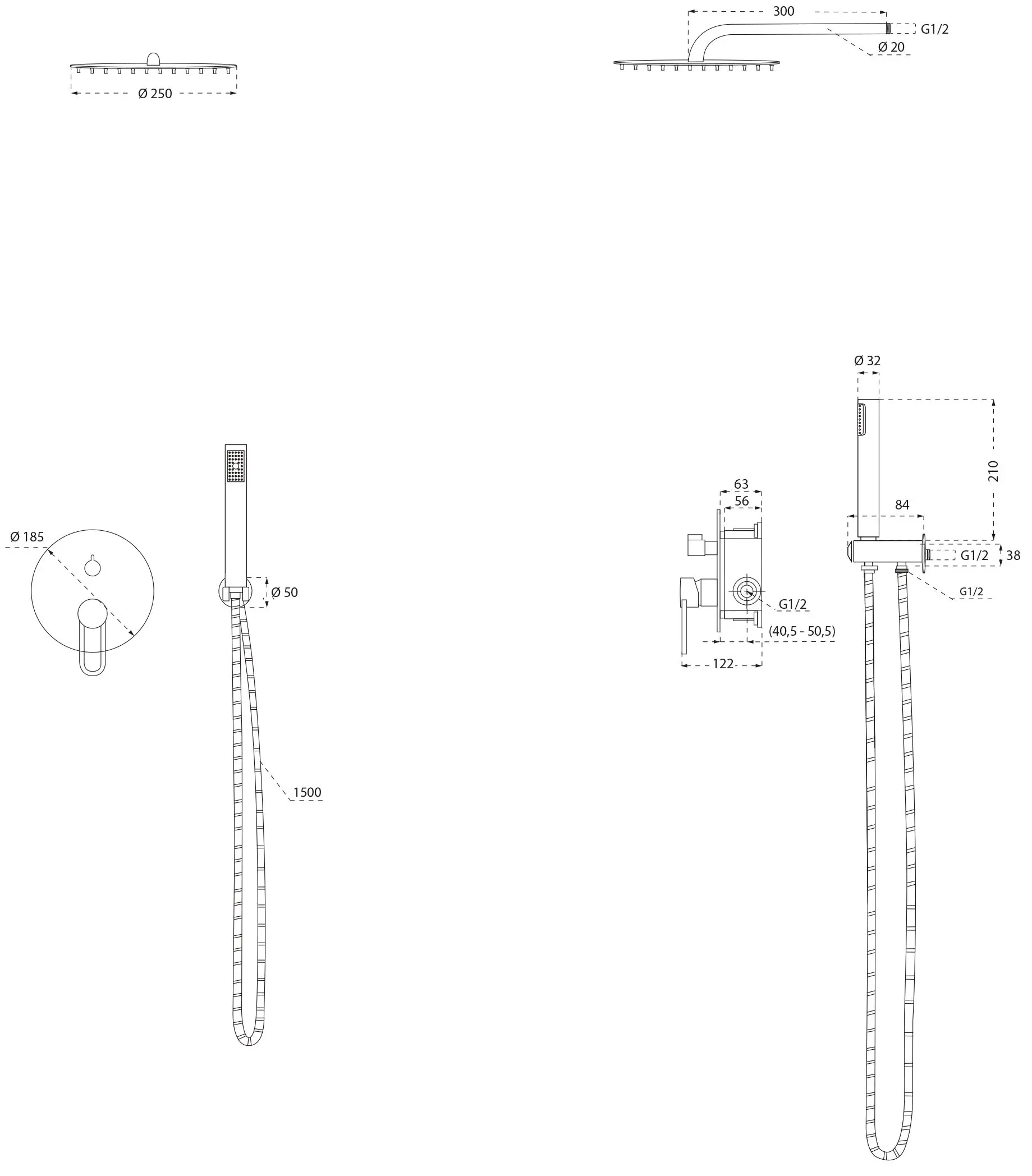 Set Doccia Ad Incasso Con Braccio A Parete (SET 2) - Mirtak - Cromato - Linea Maia - immagine 6