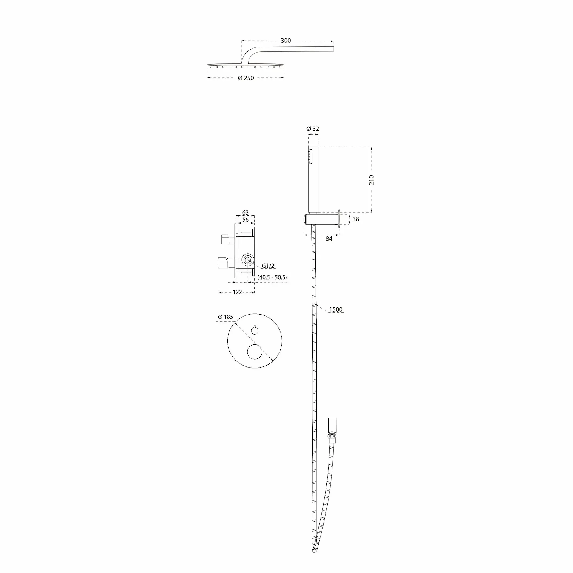 Set Doccia Ad Incasso Con Braccio A Parete (Set 2)- Mirtak - Cromato - Linea QUO N - immagine 6