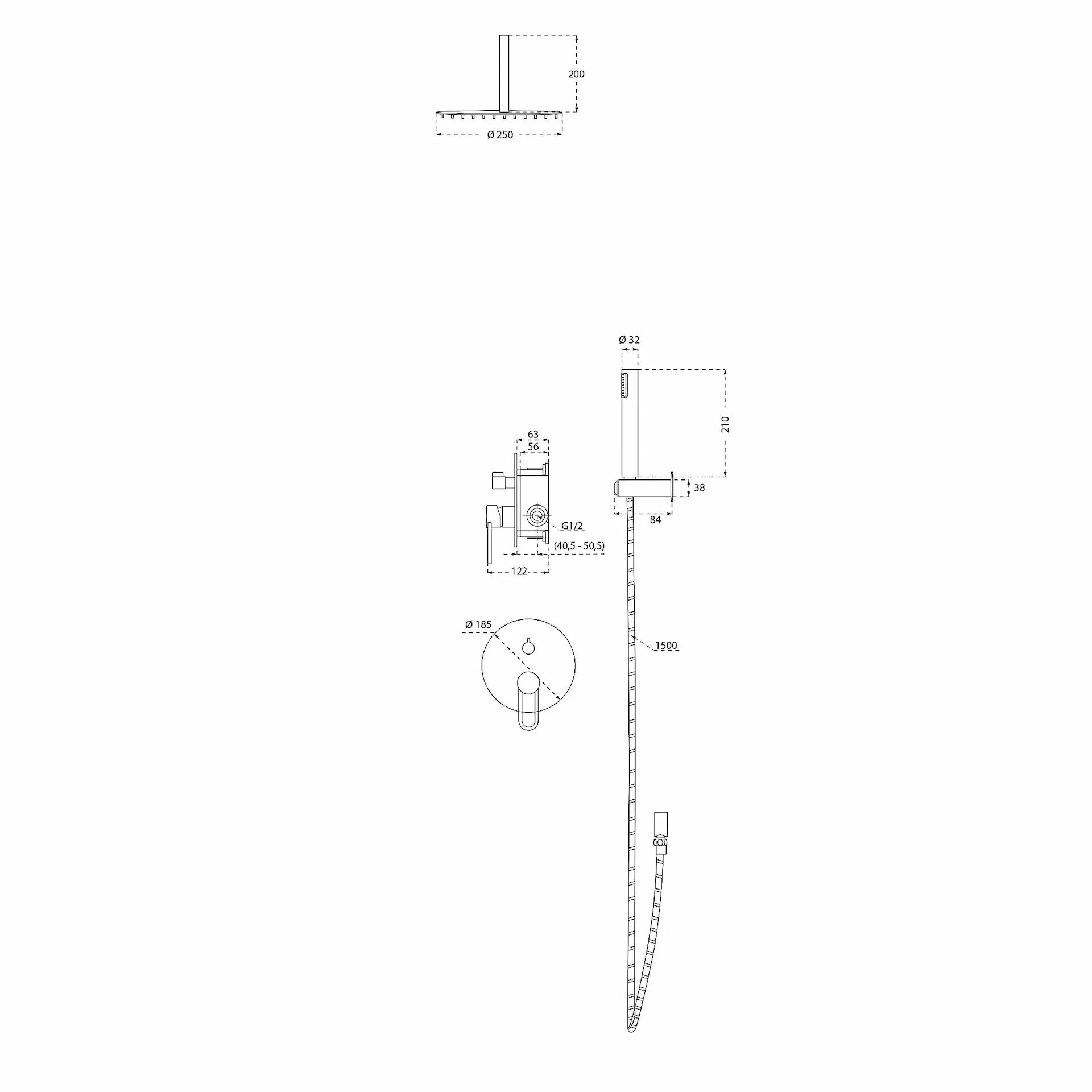 Set Doccia Ad Incasso Con Braccio A Soffitto (SET 1) - Mirtak - Oro Nero - Linea Maia - immagine 2
